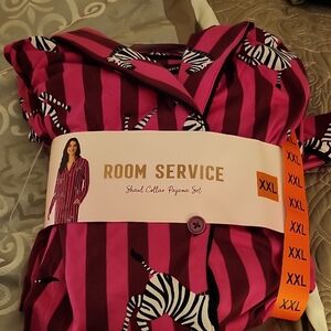 Room Service Women's Zebra Print Pajama Set - Fuschia Pink and Black
